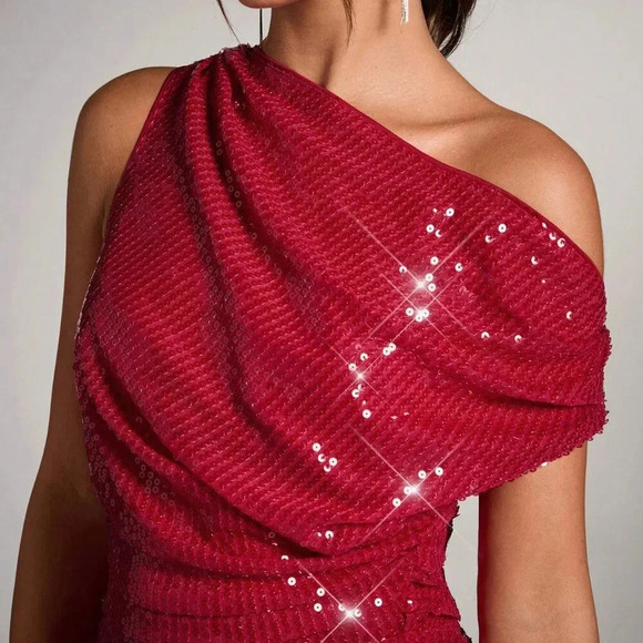 Red Party Women's Exquisite Gorgeous Shiny Sequins - Picture 5 of 6